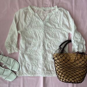 Kindred White Embroidered 3/4 Sleeve‎ feminine dainty cotton cottagecore blouse